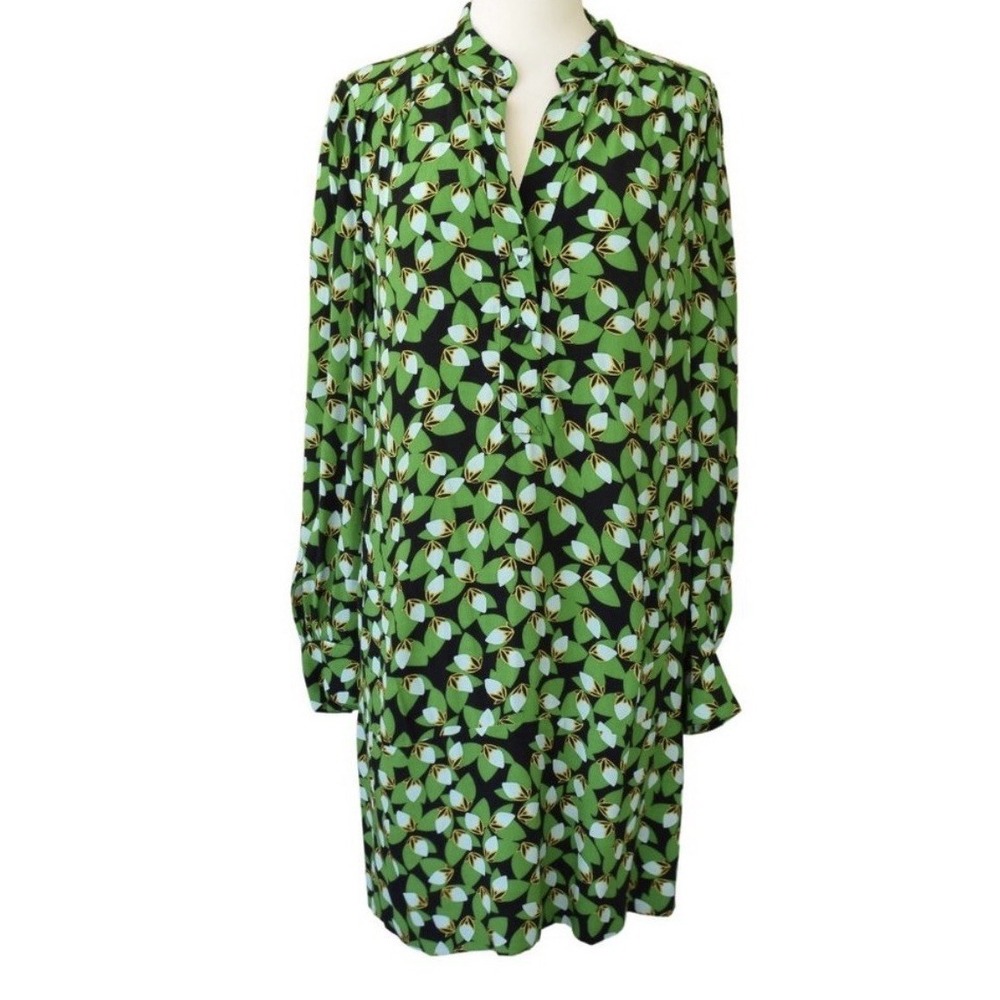 Diane von Furstenberg Tunisa print long sleeve shirt‎ dress Blue Green Size 4